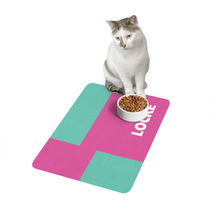 Hot Pink Cyan Personalized Pet Food Mat